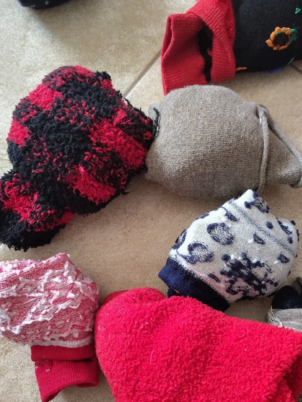 10 Christmas Assorted Cozy Socks - Red, Pink, Black, Gray, White Worn